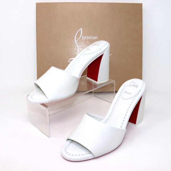 Christian Louboutin 37.5 NEW Jane Mule 85 Bianco White Block Heel Sandal - Picture 10 of 16